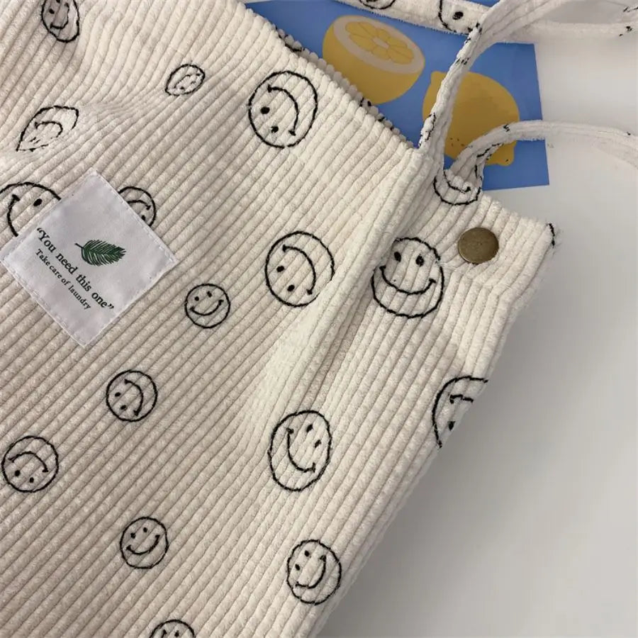 Totesväska i Corduroy med Smiley-Mönster