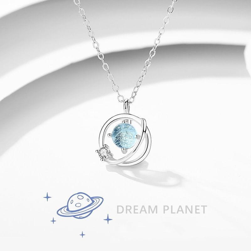 Silverhalsband med Blå Planet och Zirkonsten