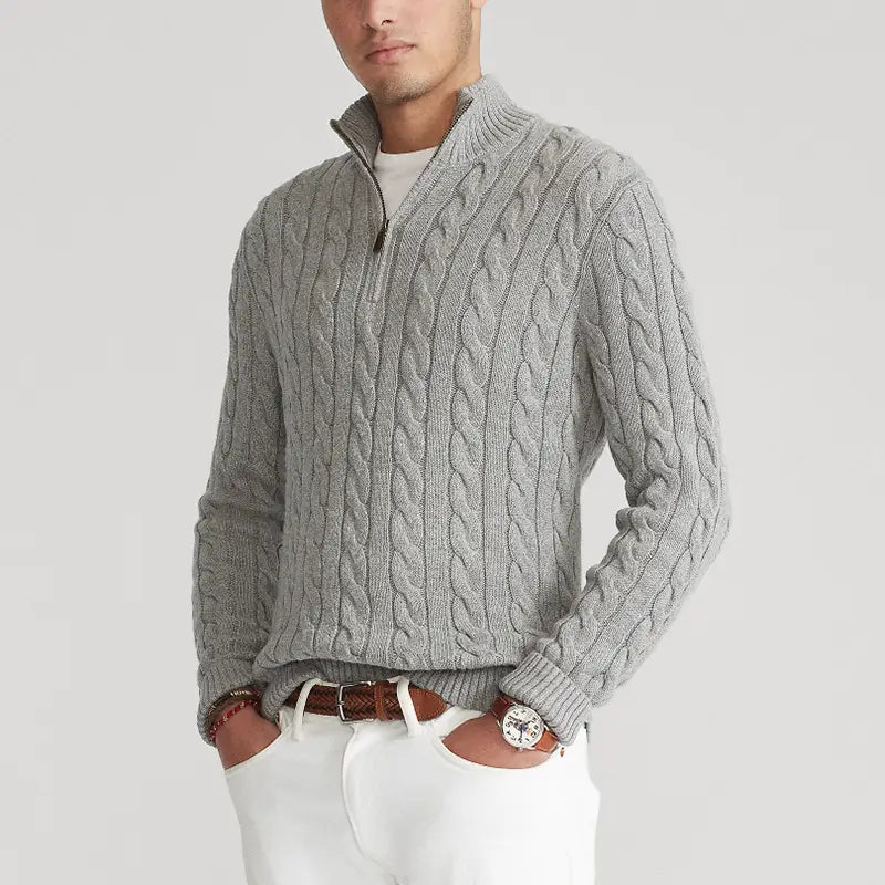 Cable Knit High Neck Zipper Sweater for Men's Fashion