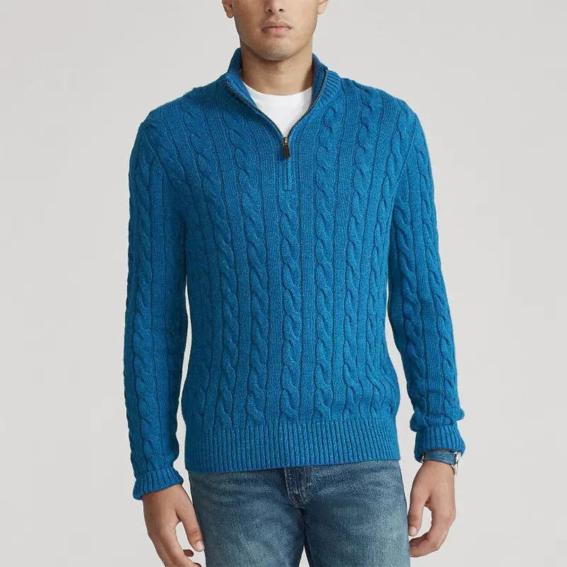 Cable Knit High Neck Zipper Sweater for Men's Fashion