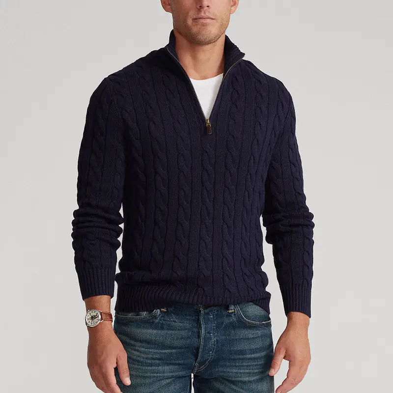 Cable Knit High Neck Zipper Sweater for Men's Fashion