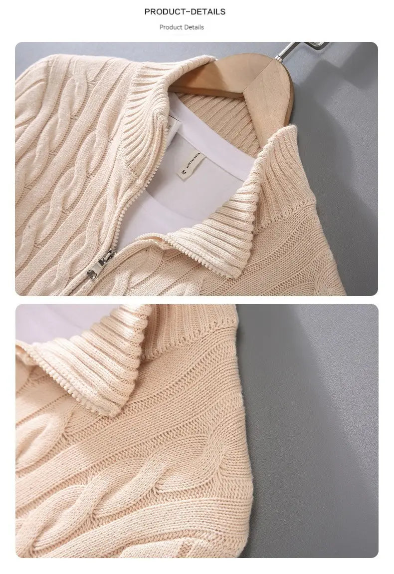 Cable Knit High Neck Zipper Sweater for Men's Fashion