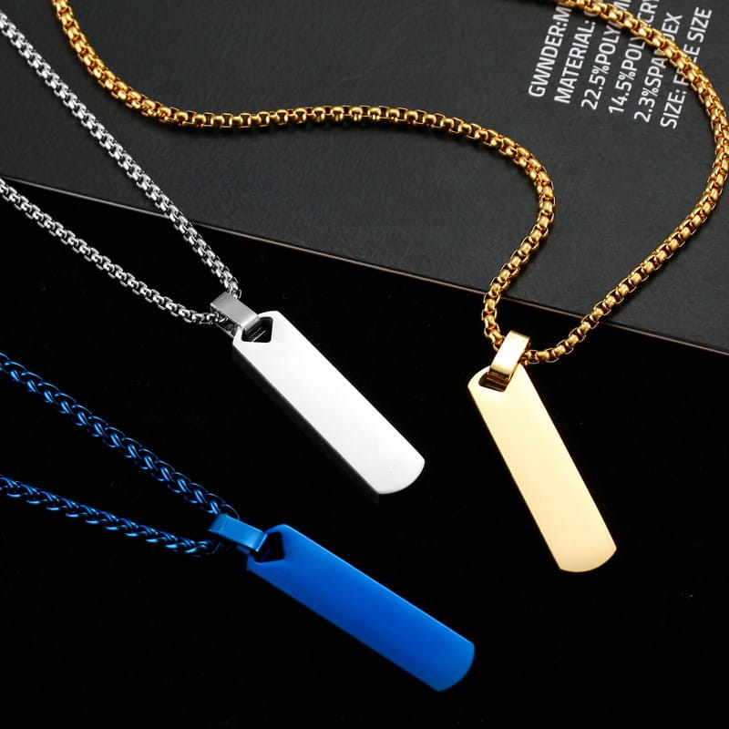 Stylish steel armor chain necklace with metal bar