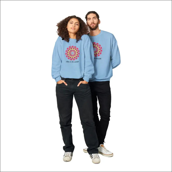 Matchande Sweatshirts med ornamental cirkel av hjärtan - Light Blue / S - Print Material