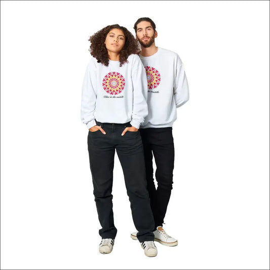 Matchande Sweatshirts med ornamental cirkel av hjärtan - White / S - Print Material