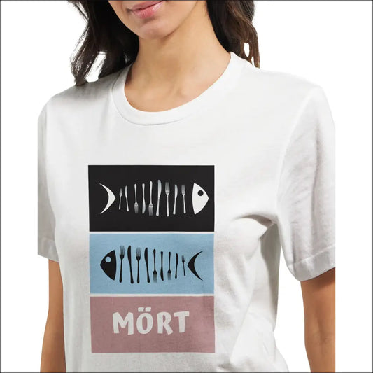 Fisk restaurang T-shirt med modern fiskskelett design - S / Vitt - Print Material