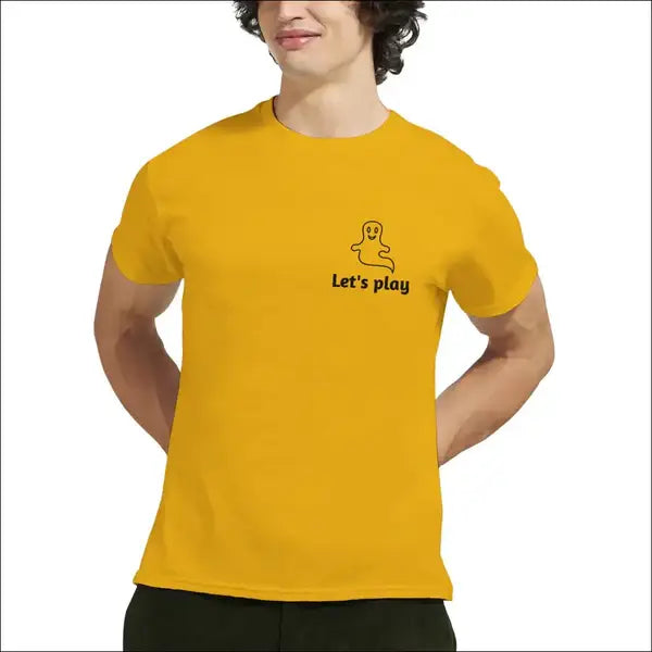 Halloween T-shirt med lilla lekfulla spöket - 'Let's play'