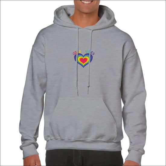 Hoodie med Positiv Vibe motiv - Sport Grå / XS - Print Material