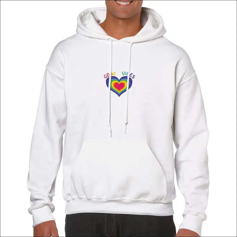 Hoodie med Positiv Vibe motiv - Vit / XS - Print Material