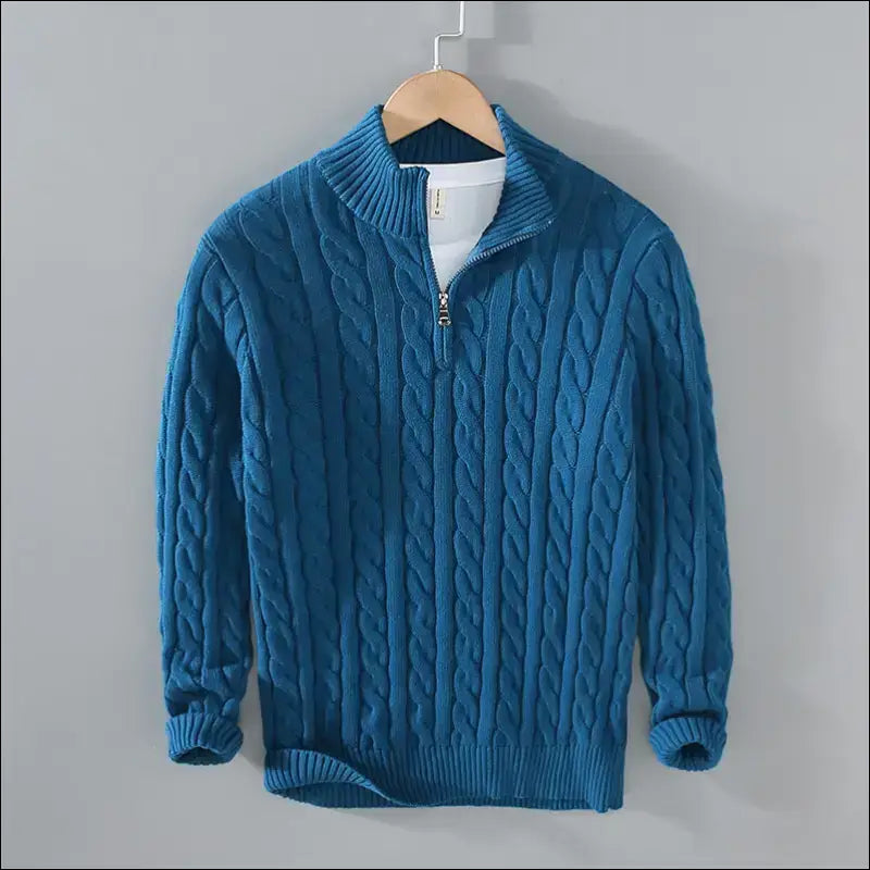 Cable Knit High Neck Zipper Sweater for Men's Fashion