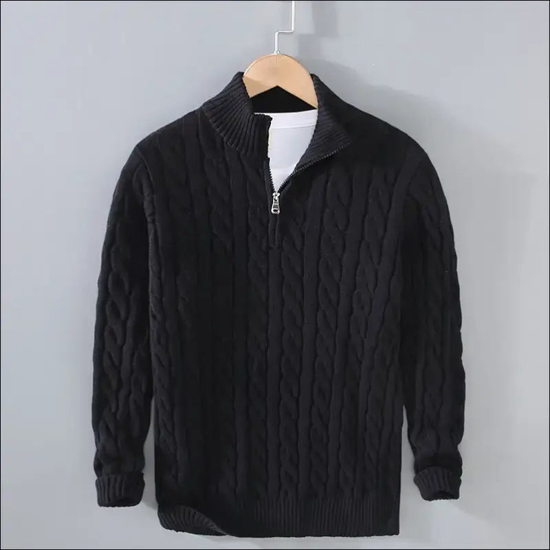 Cable Knit High Neck Zipper Sweater for Men's Fashion