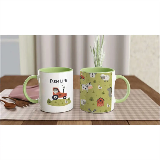 Keramisk mugg med traktor och ’Farm Life’-motiv - Print Material