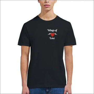 Klassisk T-shirt Wings of Love hjärtat med vingar - S / Svart - Print Material