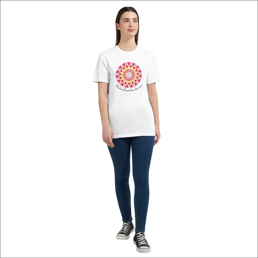 Ornamental t-shirt - Cirklar av hjärtan - Vit / S - Print Material