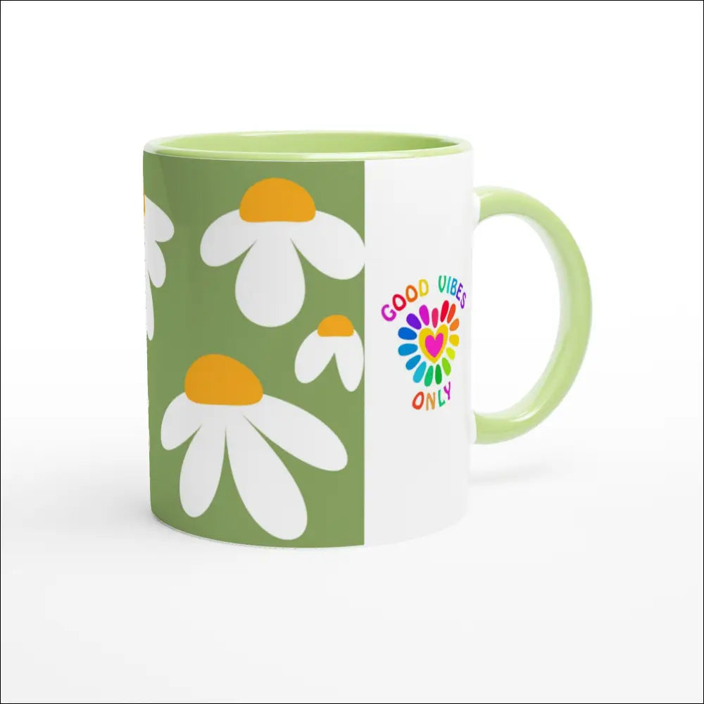 Positiv Vibe Kaffemugg med Vita Blommor i Grönt - Print Material