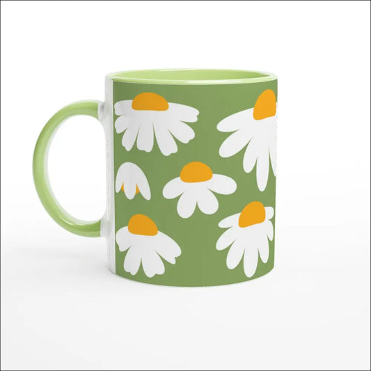 Positiv Vibe Kaffemugg med Vita Blommor i Grönt - Print Material