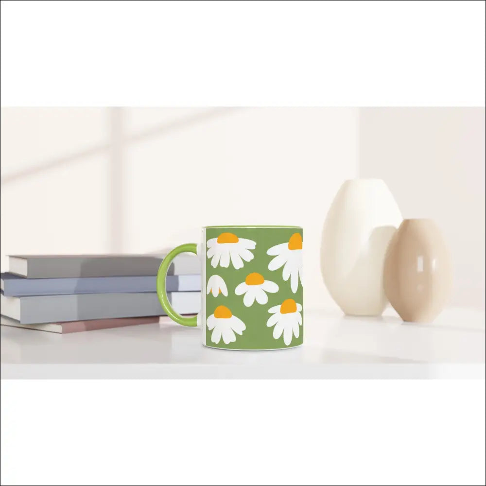 Positiv Vibe Kaffemugg med Vita Blommor i Grönt - Print Material